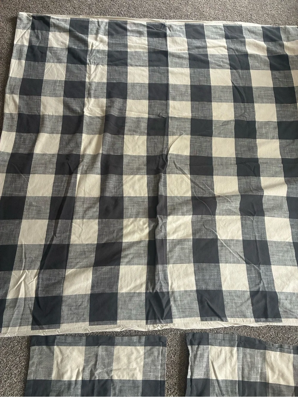 POTTERY BARN 3 Piece Queen Duvet Set Bryce Buffalo Check Black Gray Cream